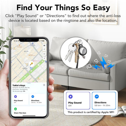 2025 New [Apple MFi Certified] (iOS Only) Air Tracker Tags-6 Pack, Bluetooth Tracker for Apple Find My, Replaceable Battery, Key Finder and Item Locator Smart Tag for Keys, Bags, Luggage, Pets, Black