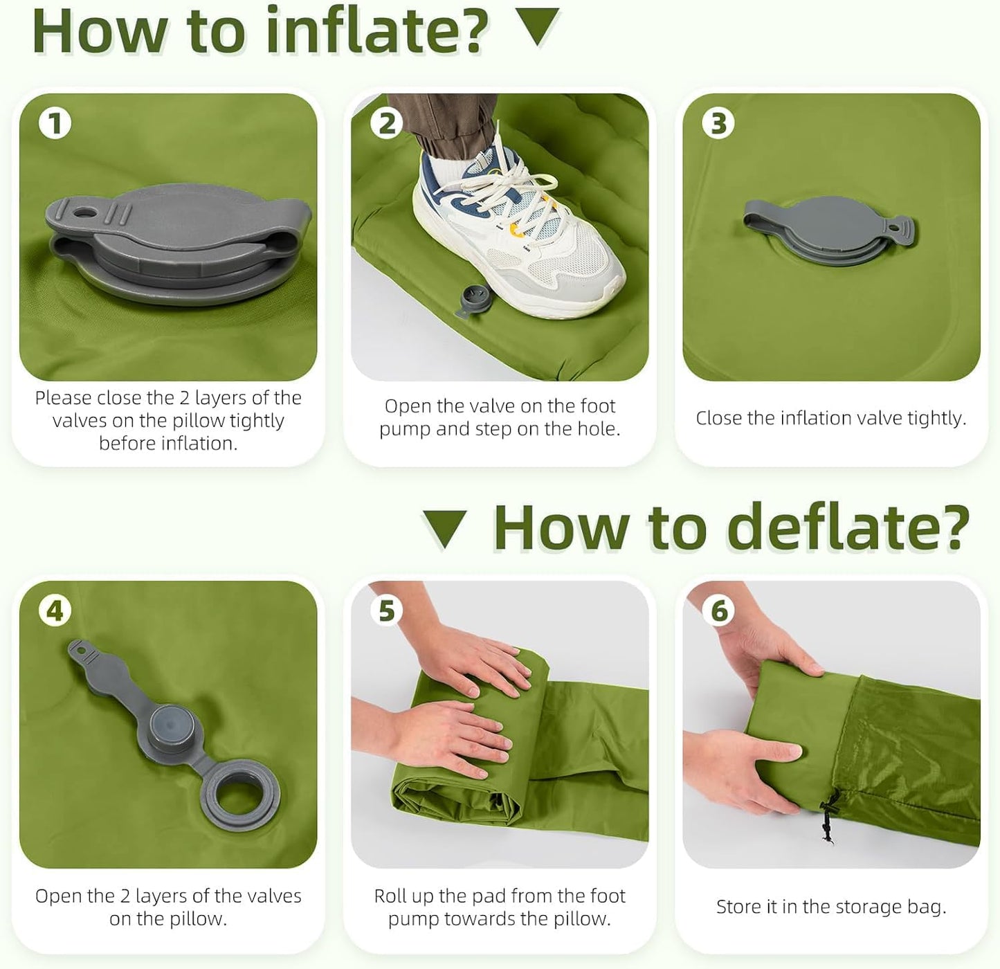 Camping Sleeping Pad, Extra Thick 5 Inch Camping Mat with Pillow Built-in Foot Pump Inflatable Sleeping Pads Compact for Camping Backpacking Hiking Traveling Tent（Military Yellow）