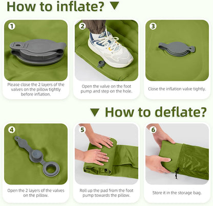 Camping Sleeping Pad, Extra Thick 5 Inch Camping Mat with Pillow Built-in Foot Pump Inflatable Sleeping Pads Compact for Camping Backpacking Hiking Traveling Tent（Military Yellow）