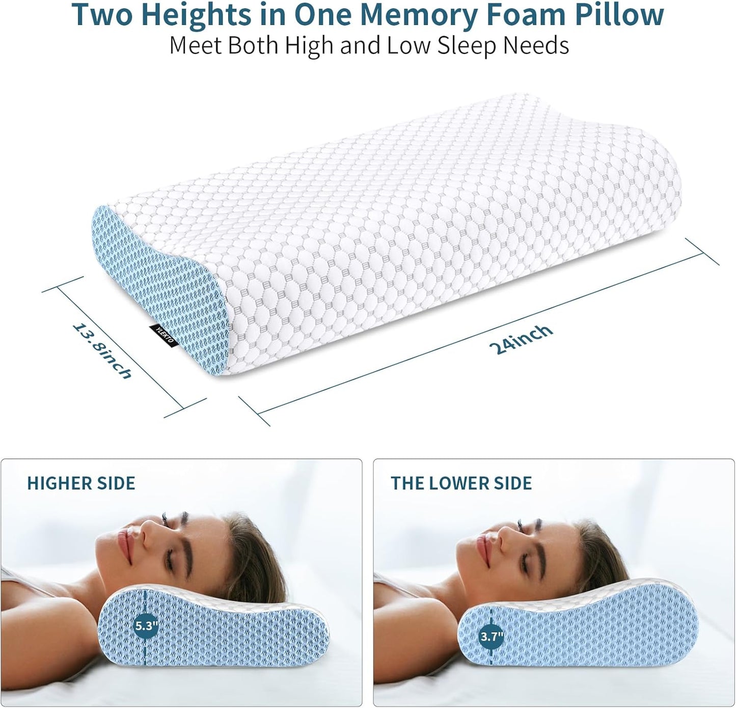 Cervical Neck Pillow for Pain Relief - Ergonomic Contour Memory Foam Pillows, Cooling Side Sleeper Pillow for Sleeping, Orthopedic Bed Pillow for Back Stomach Sleepers with Pillowcase
