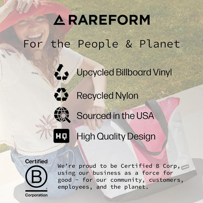 Rareform Large Zippered Blake Tote Bag | One-of-a-Kind, Water-Resistant, Recycled Billboard Vinyl | Color and Pattern Vary