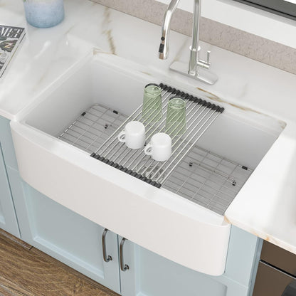 33 White Farm Sink Workstation - Fulorni 33"x21" Apron Front Farmhouse Sink Workstation with Slide Ledge White Ceramic Porcelain Fireclay Single Bowl Farmer Kitchen Sink Basin