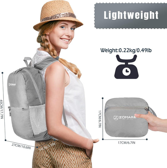 ZOMAKE Ultra Lightweight Hiking Backpack 20L, Packable Small Backpacks Water Resistant Daypack for Women Men(Silver Gray)
