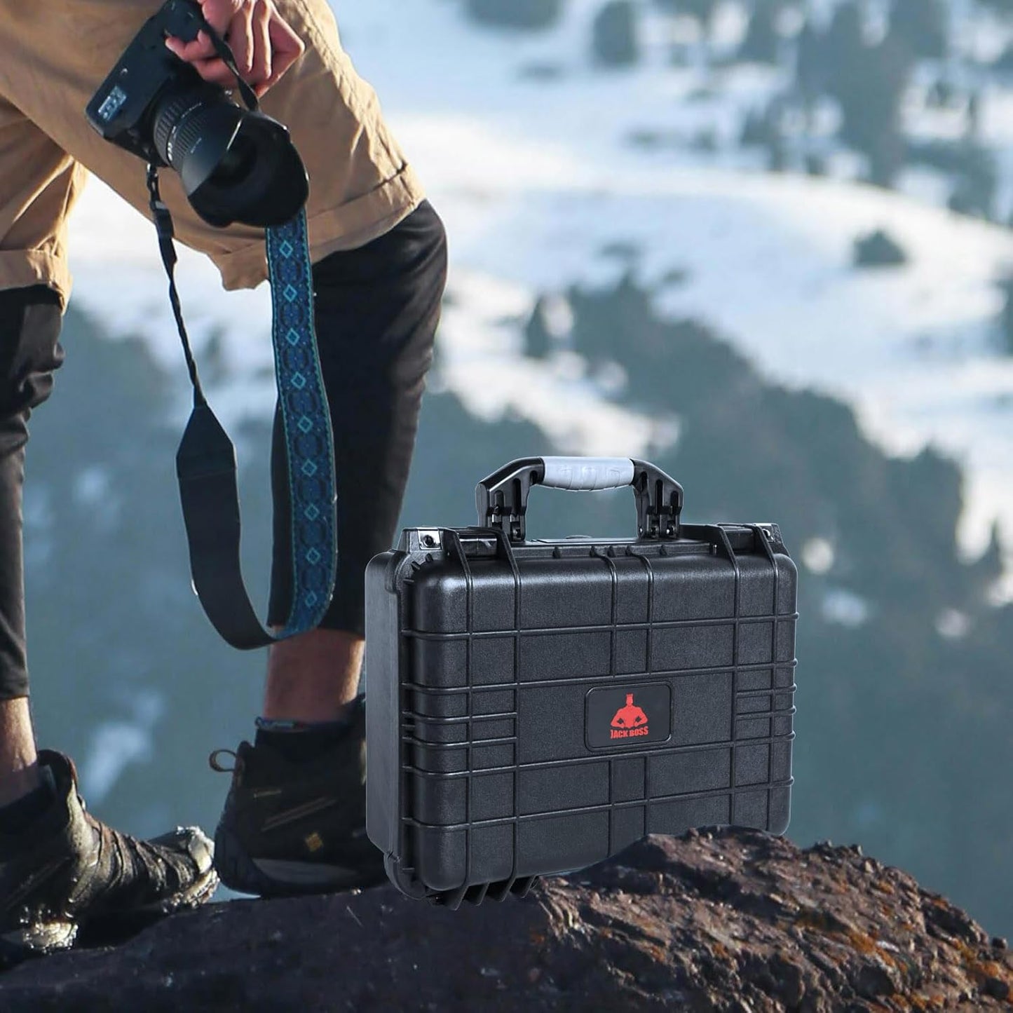 16x 12.8x 6.8 Inch Hard Case, Portable Weather Waterproof Protective Camera Case with Customizable Foam, Fit Use of Drones, Camera, Equipments, Black