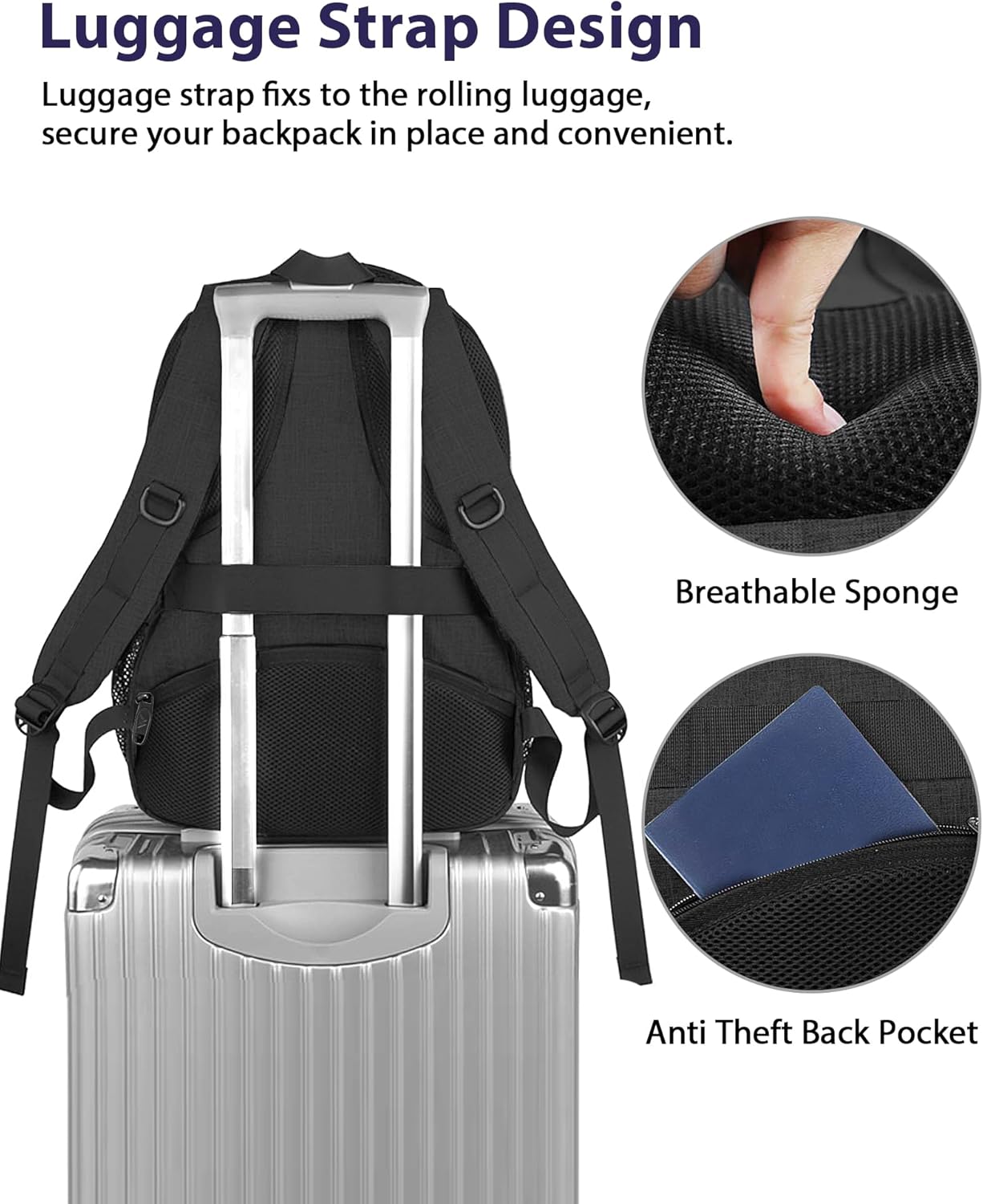 MATEIN 15.6 Inch College Backpack, 20 L Airline Approved Laptop Computer Backpack with Multiple Organization Pockets, Water Resistant Personal Item Casual backpack for Men Women, Black