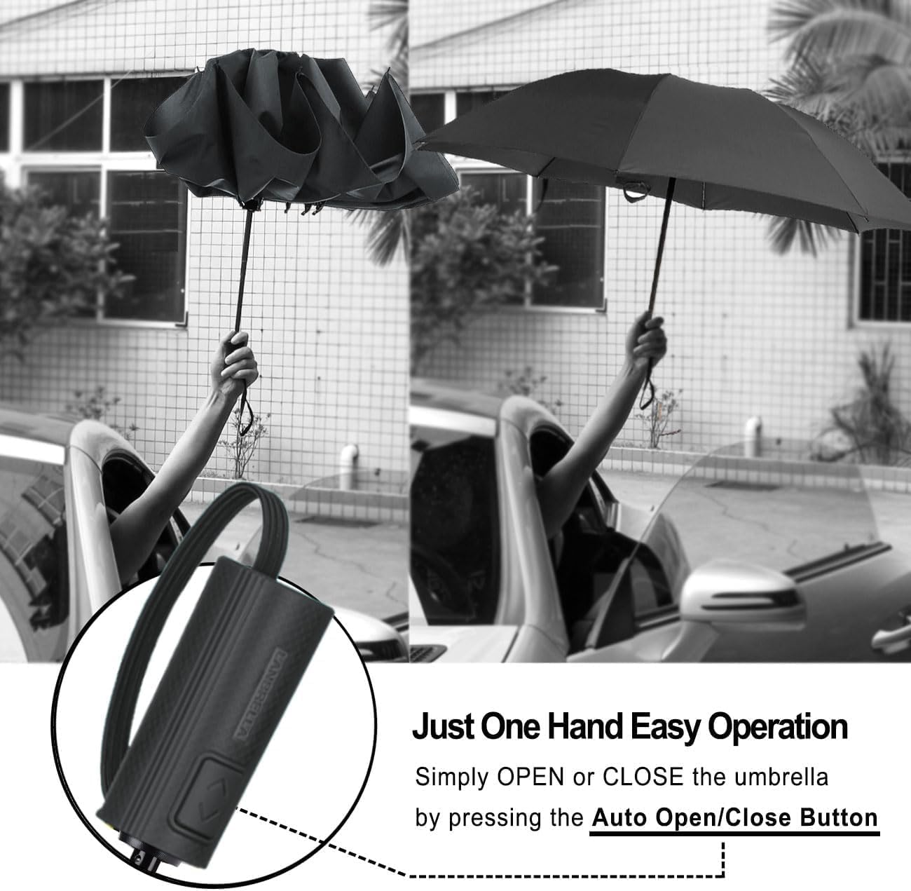 LANBRELLA Compact Reverse Folding Umbrella Auto Windproof Travel Umbrella