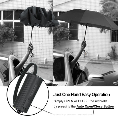 LANBRELLA Compact Reverse Folding Umbrella Auto Windproof Travel Umbrella