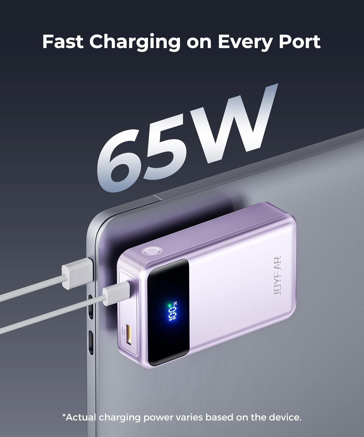 Portable Charger Power Bank - 30000mAh 65W Laptop Travel Essentials Battery Pack USB C Built in Cable Phone Fast Charging Compatible with iPhone 16 15 14 13 iPad MacBook Samsung Google (Purple)