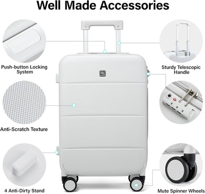 Hanke Luggage Sets 2 Piece with Spinner Wheels, 20/28 Inch Hard Shell Suitcases Set TSA Approved Luggage Travel Rolling Large Luggage(Smoke White)