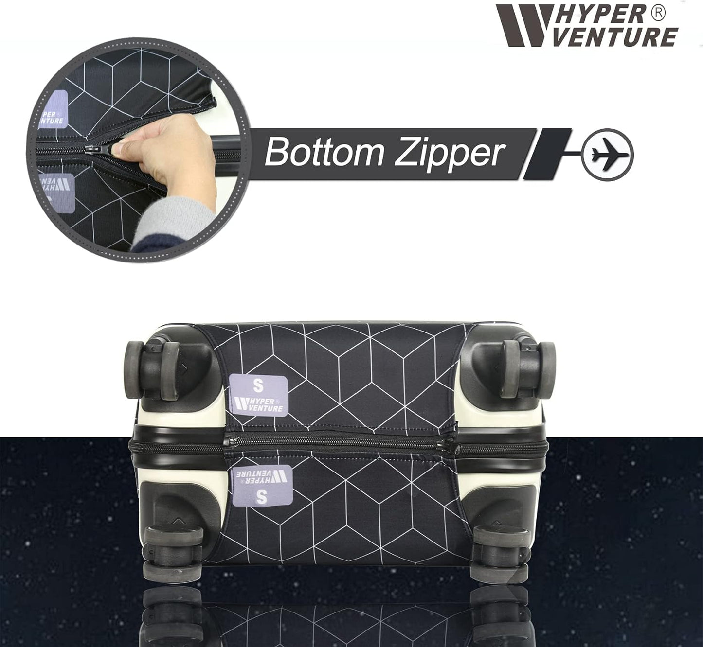 HYPER VENTURE Washable Luggage Cover - Fashion Suitcase Protector Fits 23-26 Inch Luggage (Black Maze, M)