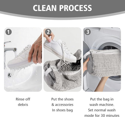 HEAVYWOOD Shoes Bag for Washing Machine Reusable Shoe Cleaning Washing Machine Bag Sturdy Anti-Rust Zipper 15.7’’*7.8’’ Shoe Laundry Bag for Washer and Dryer for Sneakers (Gray, 2Packs)