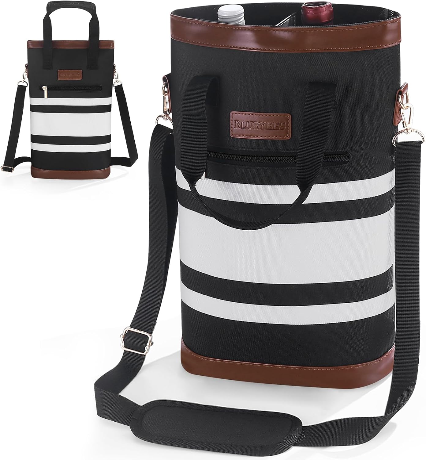 2-Bottle Insulated Wine Carrier Tote - Leakproof Padded 900D Oxford Cooler Bag for Travel, Picnics, Beach & Parties