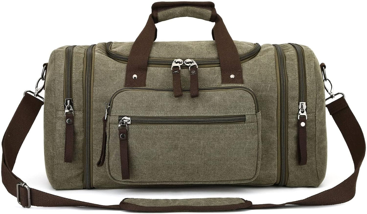 Duffle Bag for Travel, Large Canvas Duffel Bag for Travelling Overnight Weekender Bag Carry On Bag for Men Women Green