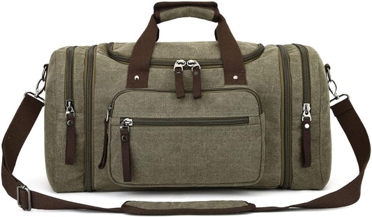 Duffle Bag for Travel, Large Canvas Duffel Bag for Travelling Overnight Weekender Bag Carry On Bag for Men Women Green