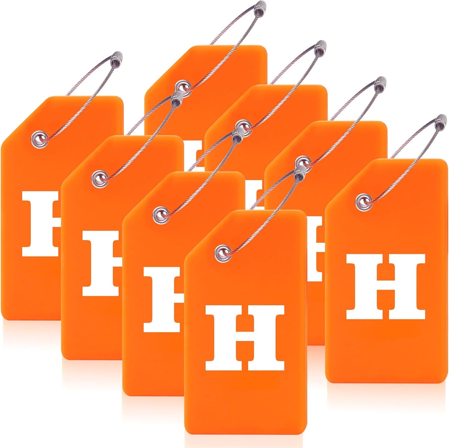 8 Pcs Luggage Tags for Suitcases, 26 Initial Letter Travel Luggage Baggage Identification Labels ID Tags Fully Bendable Tags with Stainless Steel Loop (Letter H, Orange)