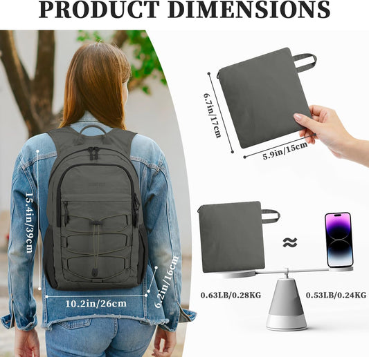 ZOMFELT Hiking Backpack for Women Men, 15L Lightweight Packable Backpacks for Trip, Water Resistant Small Travel Backpack, Foldable daypack for Hiking, Walking, Cycling, Camping, Grey & Black