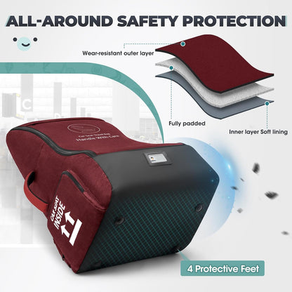 RAINSMORE Padded Car Seat Travel Bag for Airplane Heavy Duty Car Seat Backpack for Air Travel Baby Carseat Cover Bags for Airport Large Car Seats Carrier Fits Car Seats & Booster Seats,Red