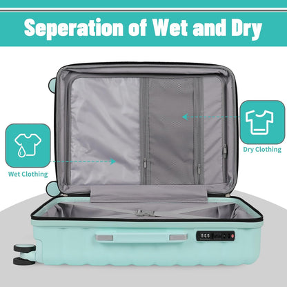 Lightweight Luggage with Spinner Wheels & YKK Zipper, 3-Piece Suitcase ABS+PC Hardside Hard Shell Luggage Set with TSA Lock, Light Mint Green (20+24+28 inch)