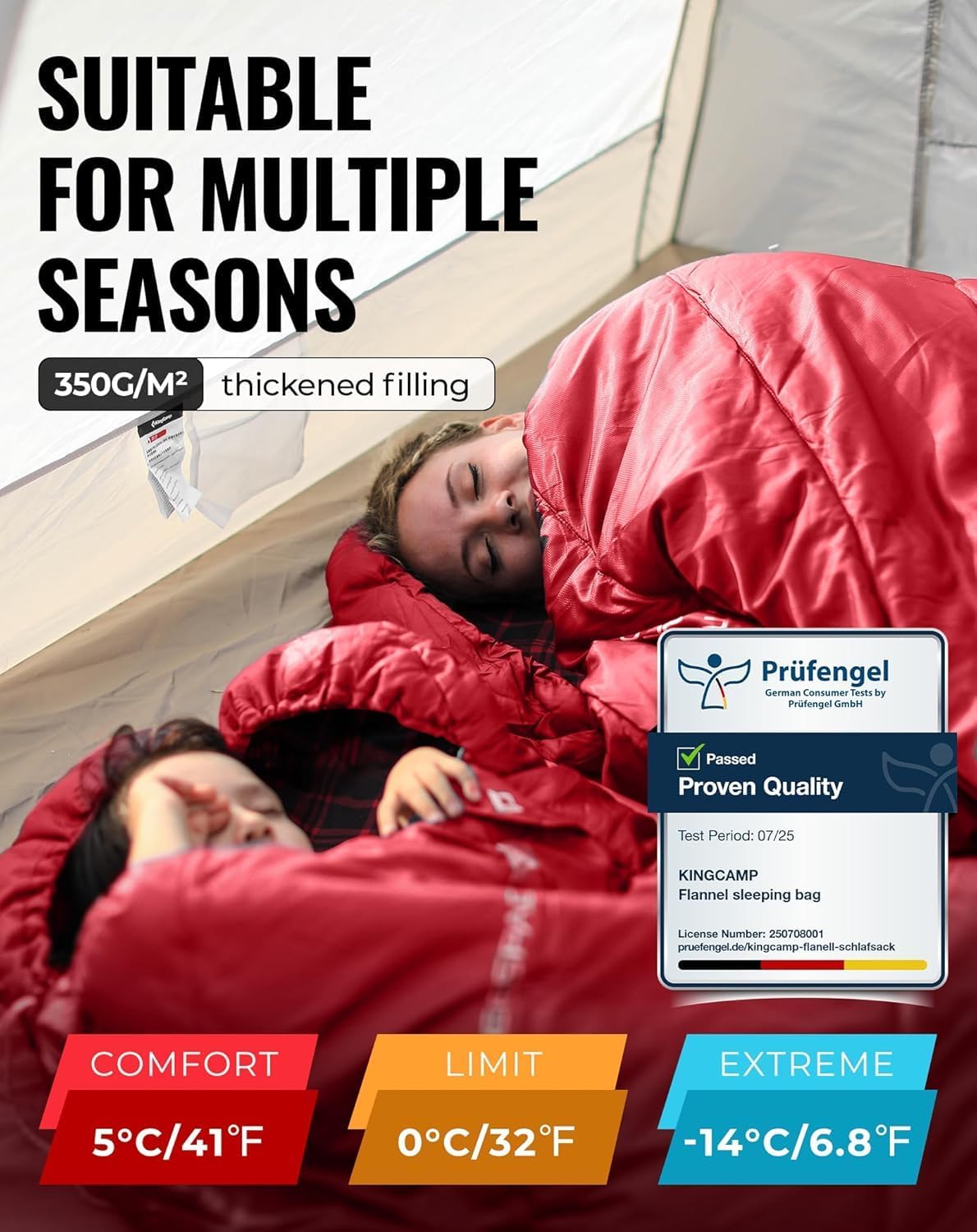 KingCamp Sleeping Bag for Adults, Cold Weather & Warm Extra Wide Big & Tall XL Portable Waterproof Flannel Sleeping Bags, Essentials Gear Accessories for Camping Backpacking Hiking Indoor & Outdoor