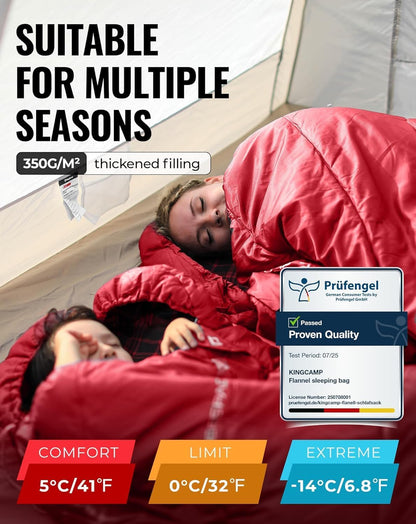 KingCamp Sleeping Bag for Adults, Cold Weather & Warm Extra Wide Big & Tall XL Portable Waterproof Flannel Sleeping Bags, Essentials Gear Accessories for Camping Backpacking Hiking Indoor & Outdoor