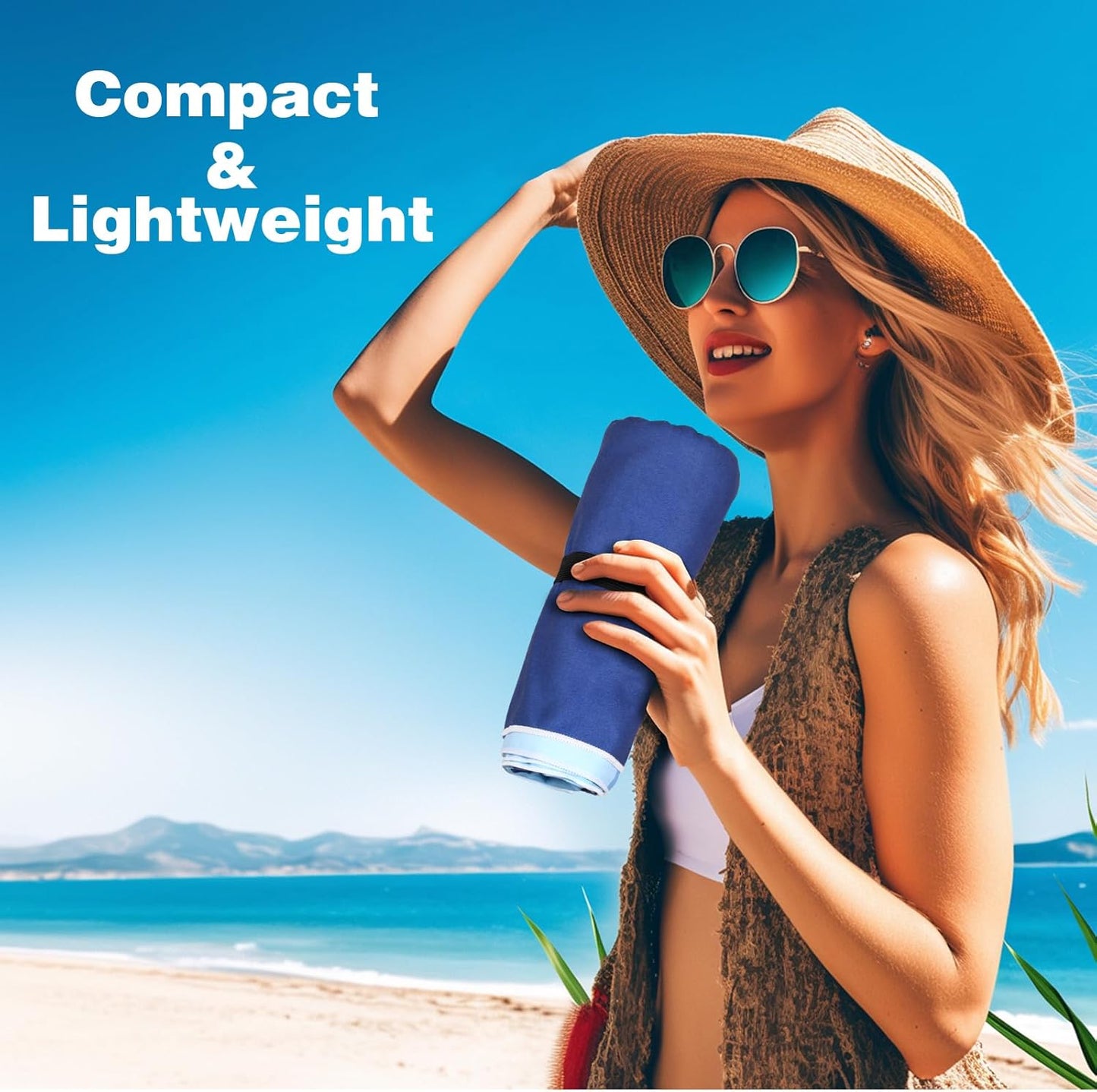 Large Beach Towel, 71" x 39" Oversized Lightweight Compact Quick Dry Sand Free Towel for Travel Swim Pool Yoga Gym Camping (Blue)