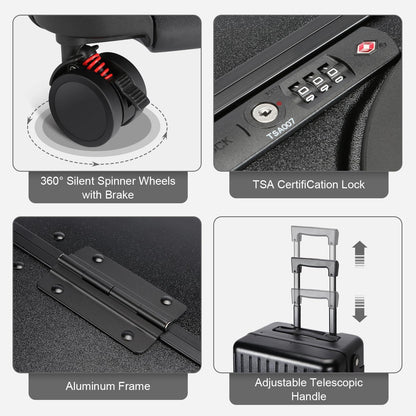 MRPLUM Ride On Luggage with Seat for Kids&Adults with Seat Belt,Hard Shell Lightweight Rolling Spinner Wheels Travel Luggage with TSA Lock,20 inch,Black