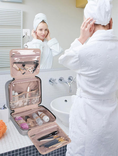 Grey Toiletry Bag, Makeup Organizer, Travel Bag For Women Mens Toiletries, Waterproof with Hanging Hook, Large Capacity