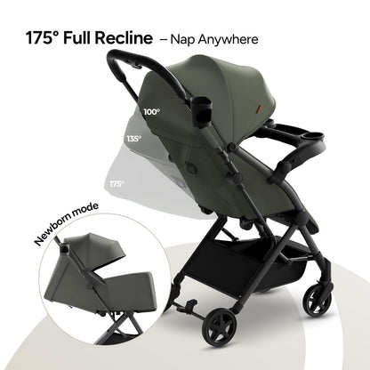 Mompush Lithe V2 Lightweight Travel Stroller, Compact Foldable Baby Stroller with Travel Bag, One-Hand Fold Stroller, Snack Tray, Mechanical Recline Seat, Airplane-Ready, UPF 50+ Canopy & Rain Cover