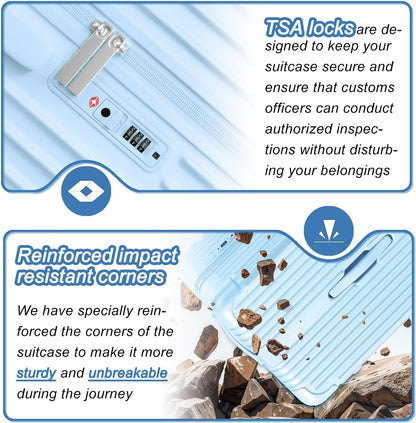 Krute Luggage with Spinner Double Wheels Suitcases with USB Port and Cup Holder TSA Lock PC+ABS Hardside Checked Luggage 28 Inch (LightBlue)