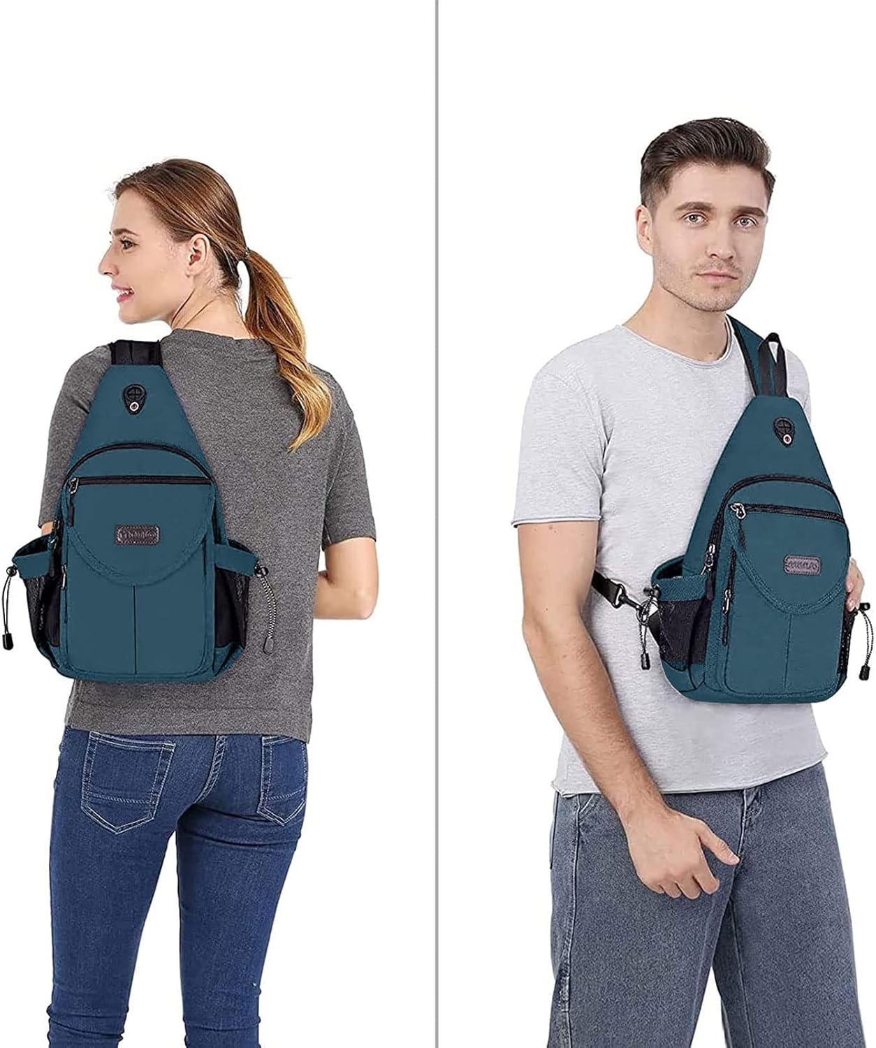 MOSISO Sling Backpack,Canvas Crossbody Hiking Daypack Bag with Anti-theft Pocket, Teal Green