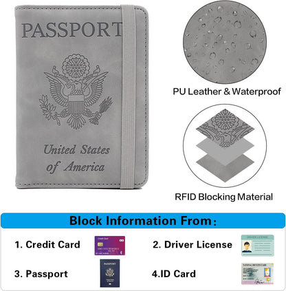 Melsbrinna Premium Leather Passport Holder Covers Case, Waterproof Rfid Blocking Travel Wallet Passport Holder with Pen Holder, Cute Passport Book for Women/Men