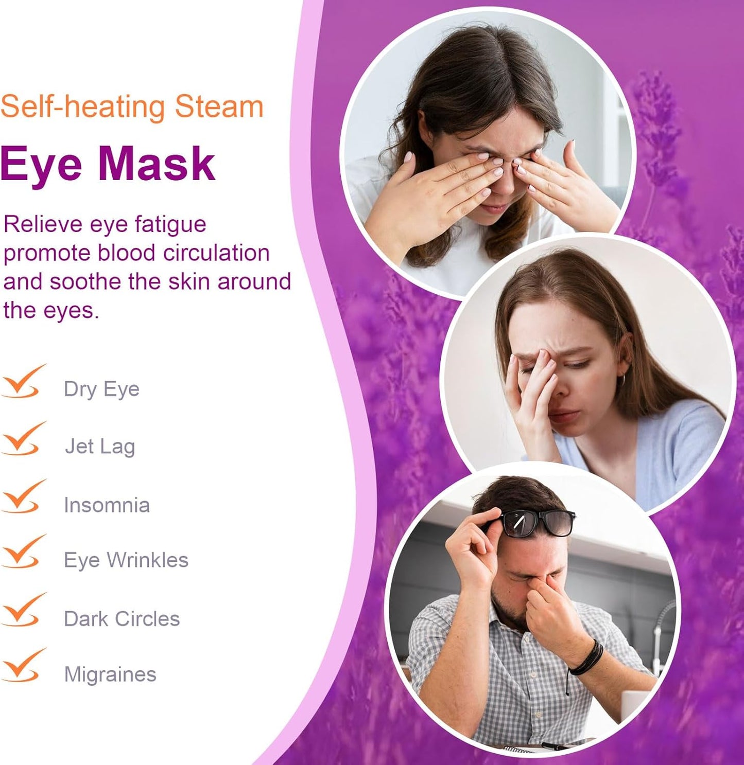 20 Packs Steam Eye Mask, Lavender Steam Eye Masks Disposable, Self-Heating Relief Heated Eye Mask for Fatigue, Perfect for Home, Sleep, Spa & Travel