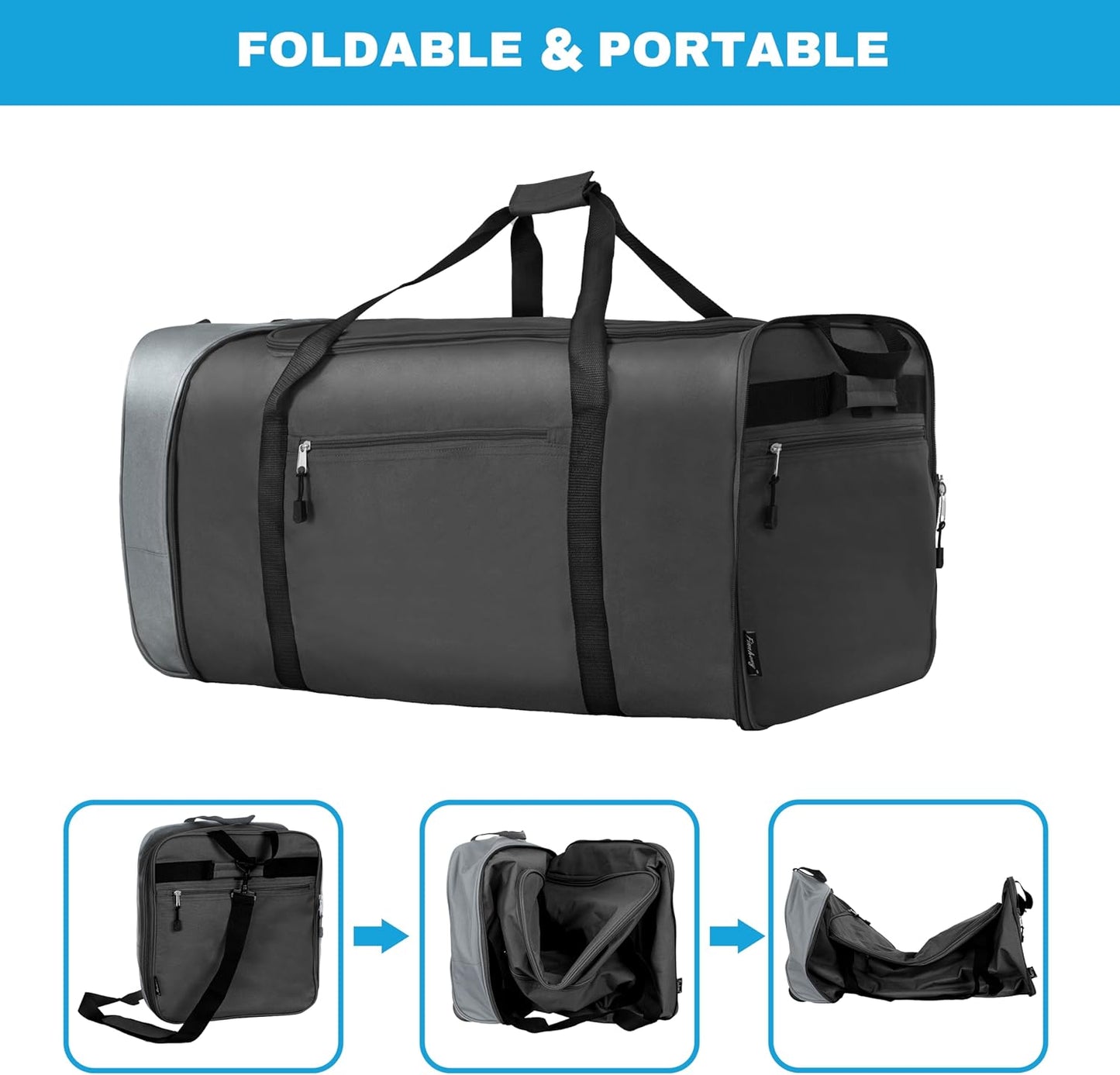 Finnhomy 100L Foldable Rolling Duffel Bag with 2 Wheels, Light Weight Travel Duffel bag with Large Loading Capacity, 32 inch Rolling Duffel bag with Shoulder Strap for Travel Camping Sports