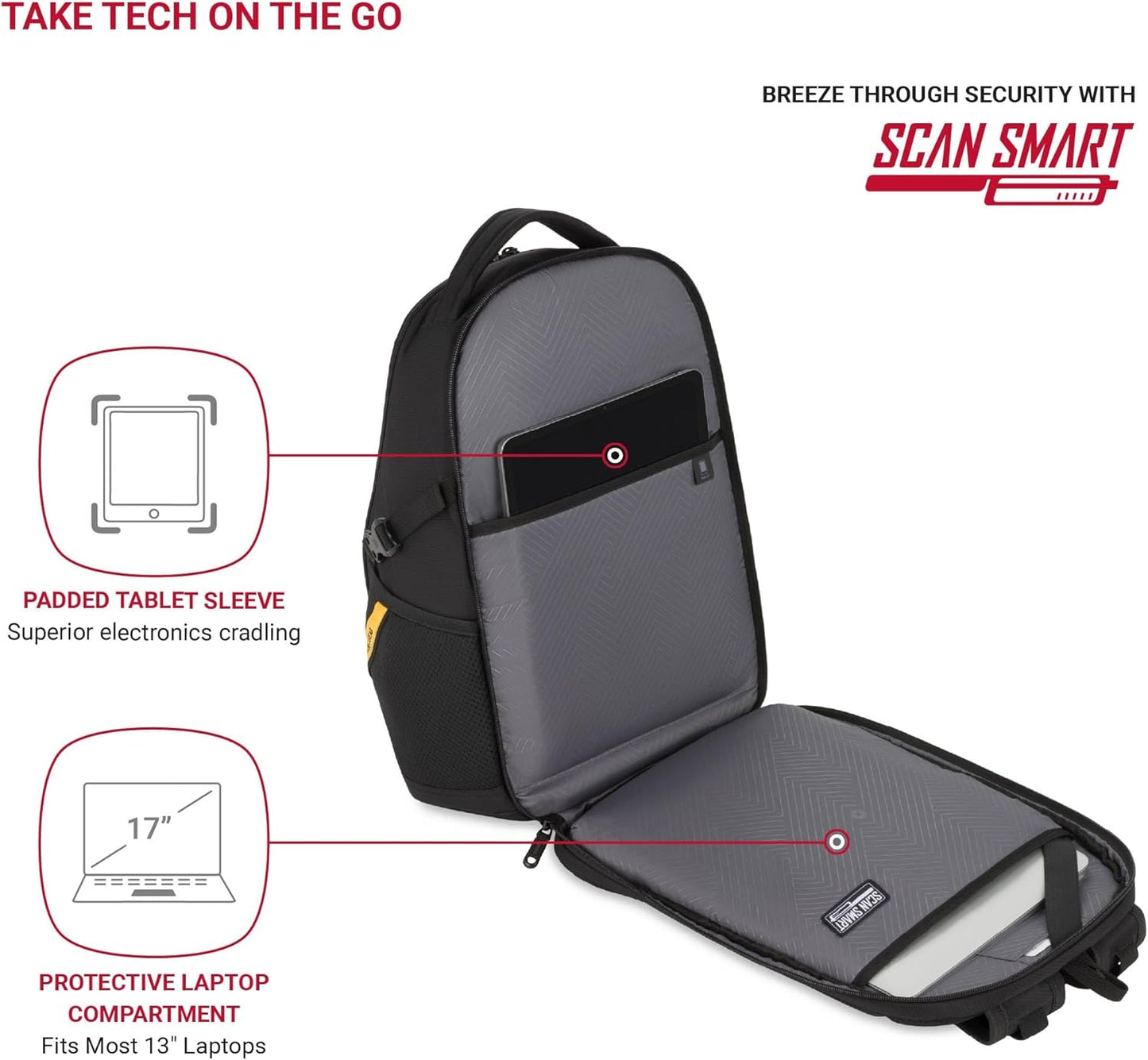 SwissGear Mini 1900 Scansmart Slim Version Laptop Backpack, Black/Gold, 16-Inch