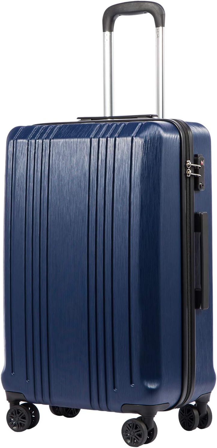 Coolife Luggage Expandable(only 28") Suitcase PC+ABS with TSA Lock Spinner 20in 24in 28in (navy, L(28IN))