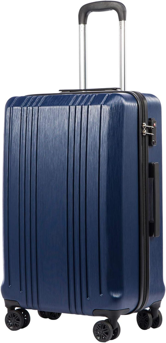 Coolife Luggage Expandable(only 28") Suitcase PC+ABS with TSA Lock Spinner 20in 24in 28in (navy, L(28IN))