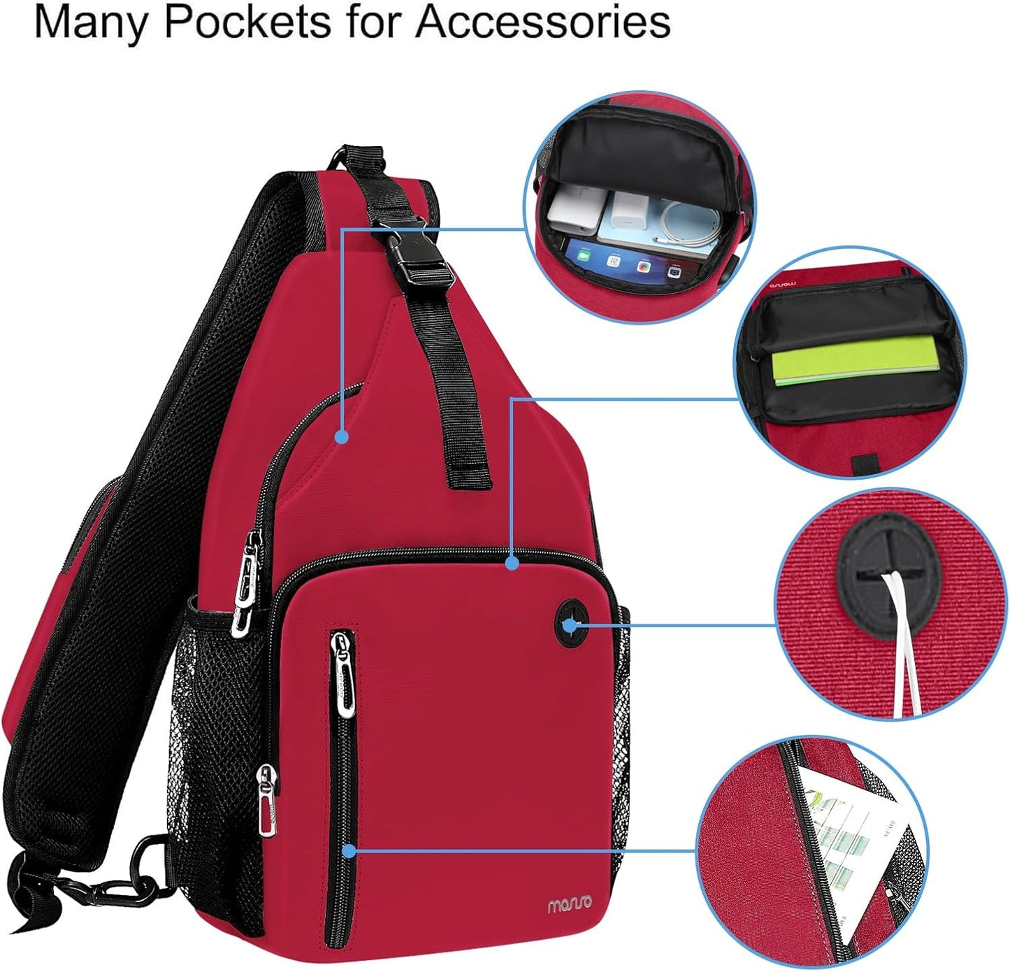 MOSISO Sling Backpack Bag, Crossbody Shoulder Bag Travel Hiking Daypack Chest Bag with Front Square Pocket&USB Charging Port