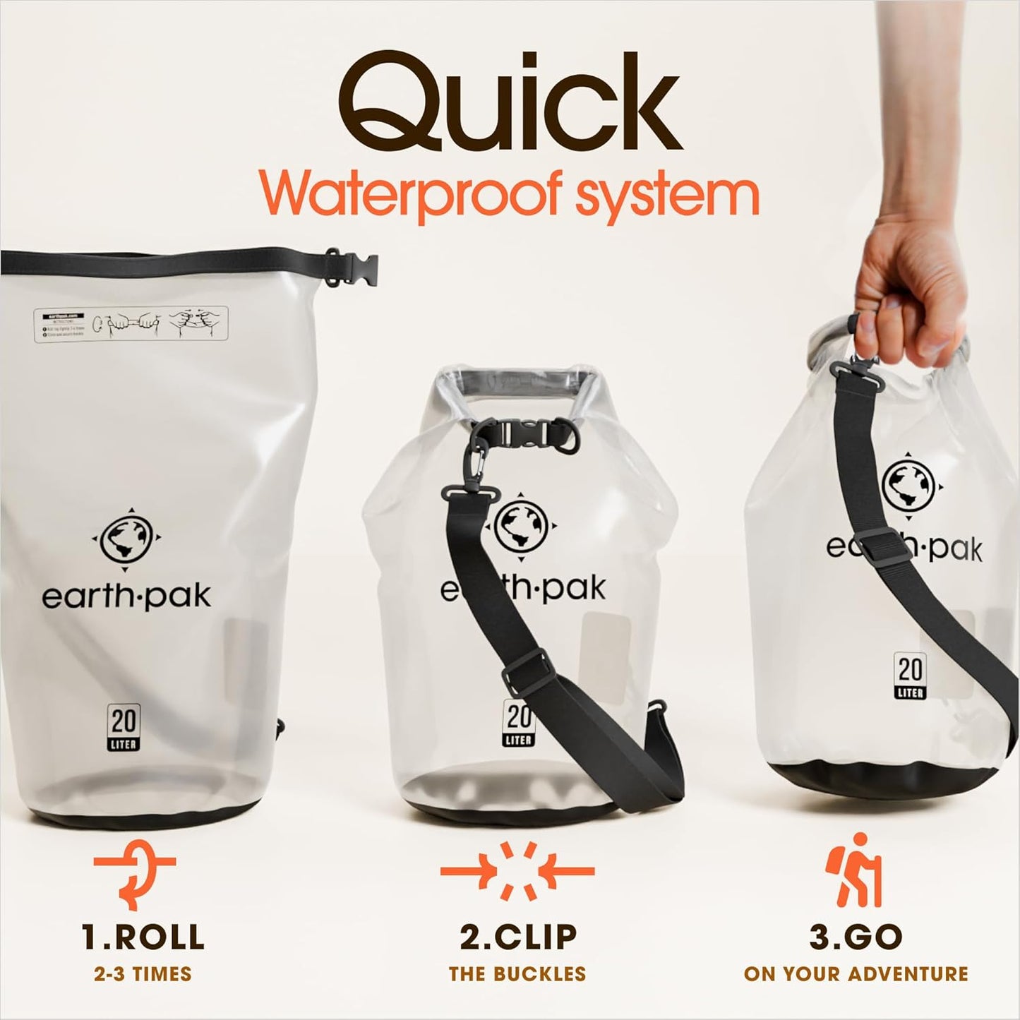 Earth Pak Waterproof Dry Bag - Roll Top Waterproof Backpack Sack Keeps Gear Dry for Kayak with Waterproof Phone Case