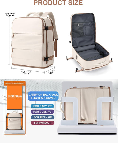 coowoz Travel Backpack Carry On for Women Man Gym Backpacks with Laptop Compartment Mochila de Viaje Teacher Personal Item Backpack Rucksack Airplane Accessories Must Haves Beige Brown