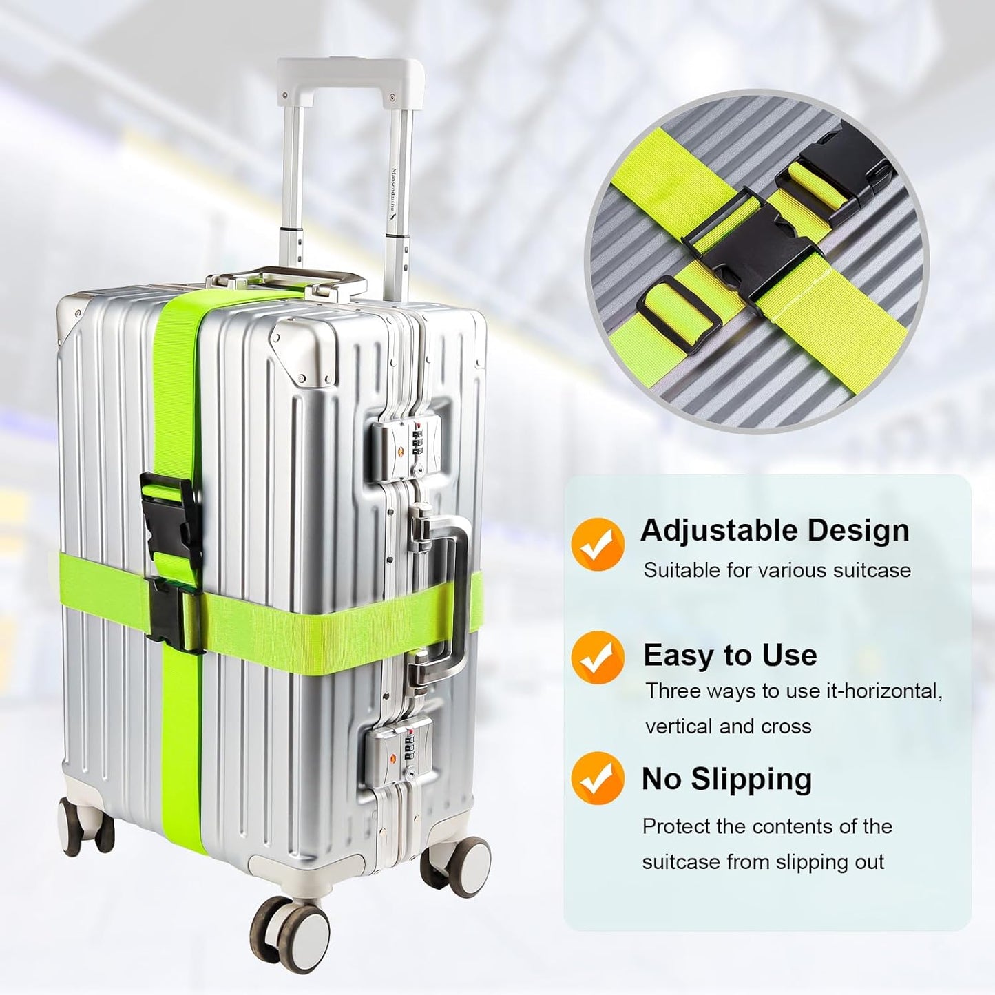 Luggage Straps for Suitcases TSA Approved, Travel Belt Suitcase Belt, Suitcase Straps TSA Approved, Luggage Belt Strap TSA Approved, Travel Straps for Luggage, Luggage Band Bag Straps, Green