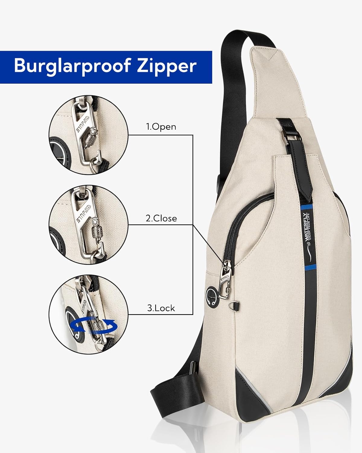 WATERFLY Small Crossbody Sling Backpack Anti Theft Backpack for Traveling Chest Shoulder Bag