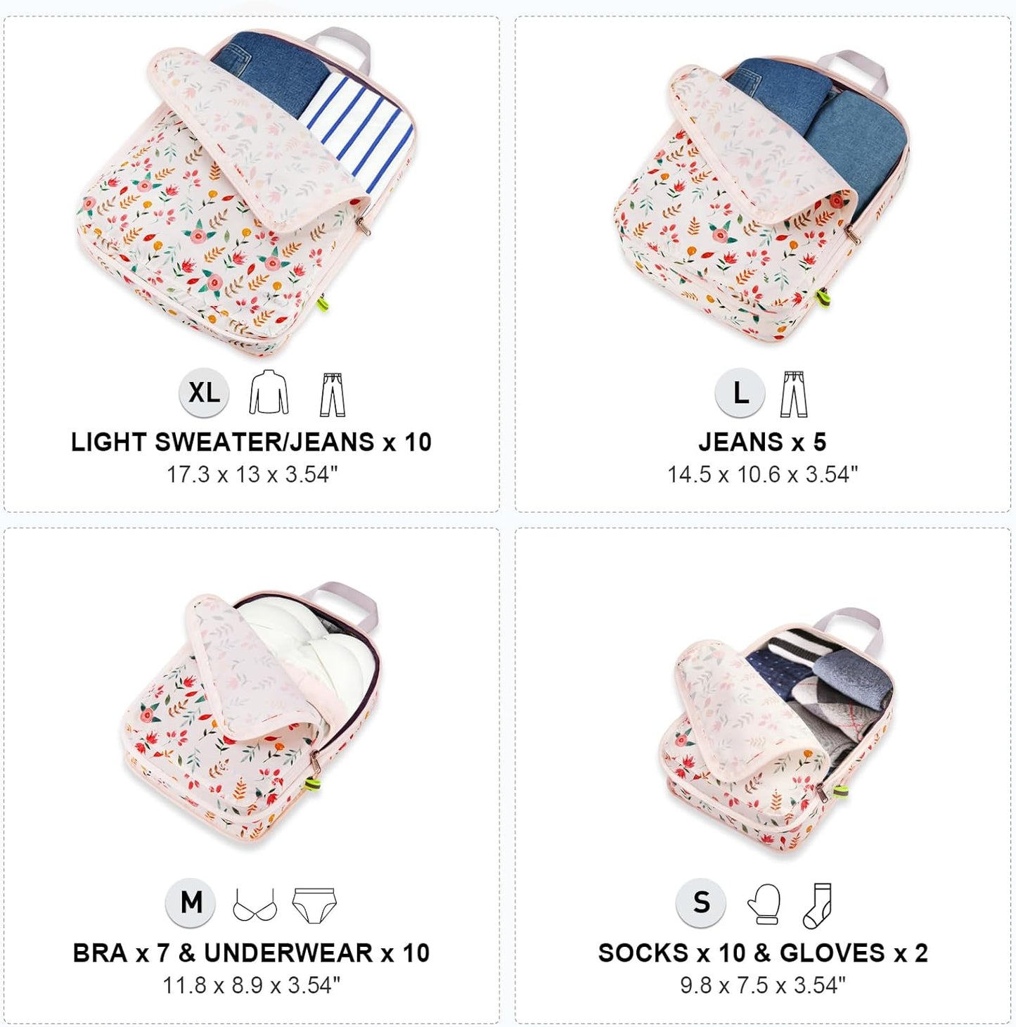 Gonex Compression Packing Cubes, 3pcs/4pcs Expandable Storage Travel Luggage Bags Organizers