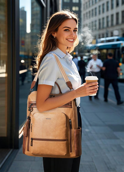 Shrrie Vegan Leather Laptop Backpack for Women 15.6 inch Work Backpack Fashion Travel Backpack Purse for Business College