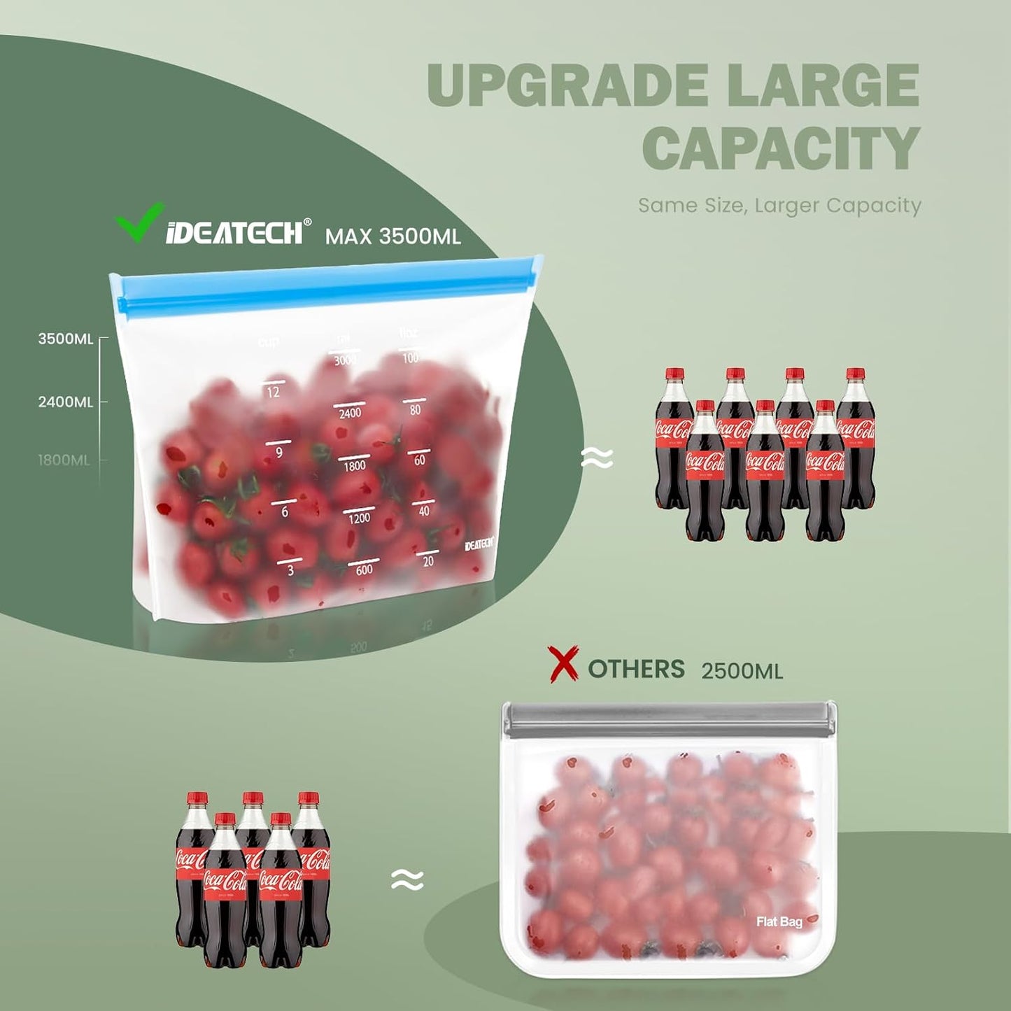 IDEATECH Reusable Bags Dishwasher Safe, BPA Free Reusable Freezer Bags Stand Up, Leakproof Silicone Bags for Food Storage Containers, Salad Fruit,Vegetables,Traval, Home Organization -Gray 6 Gallon