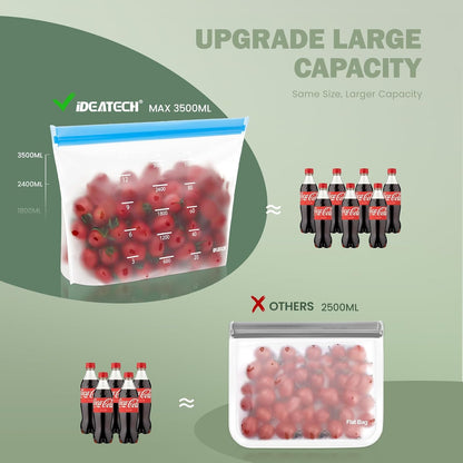 IDEATECH Reusable Bags Dishwasher Safe, BPA Free Reusable Freezer Bags Stand Up, Leakproof Silicone Bags for Food Storage Containers, Salad Fruit,Vegetables,Traval, Home Organization -Gray 6 Gallon