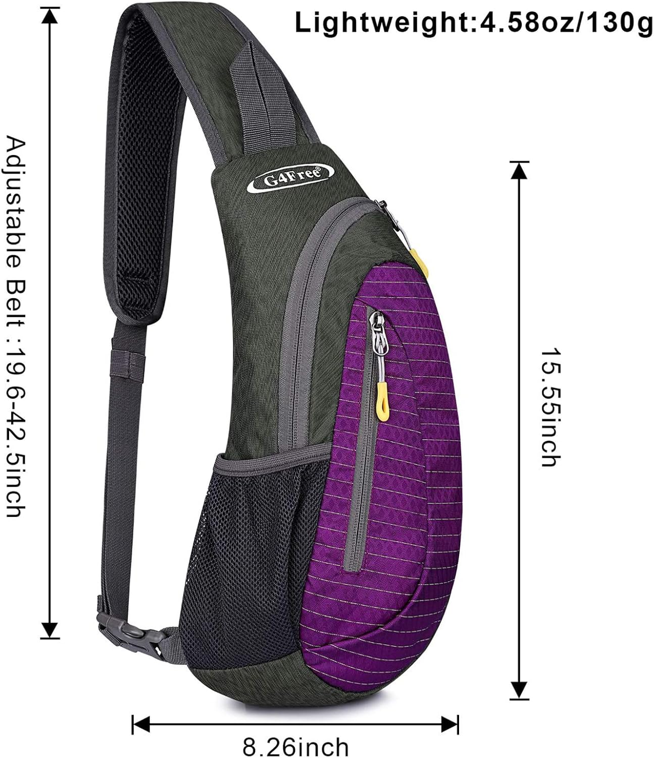 G4Free Sling Bag for Men Women, Small Crossbody Backpack Lightweight Chest Shoulder Bags for Travel, Outdoor and Sports (Purple)