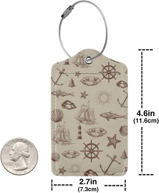 2 Pack Luggage Tag for Suitcase, Cute Unique Leather Suitcase Tags Identifiers with Privacy Name Address Labels & Durable Steel Loop for Women Men Travel