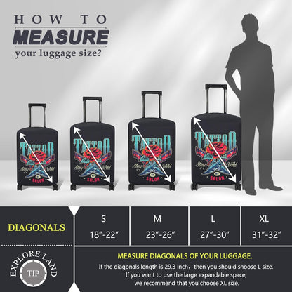 Explore Land Travel Luggage Cover Suitcase Protector Fits 18-22 Inch Case (Blade Rose, S)
