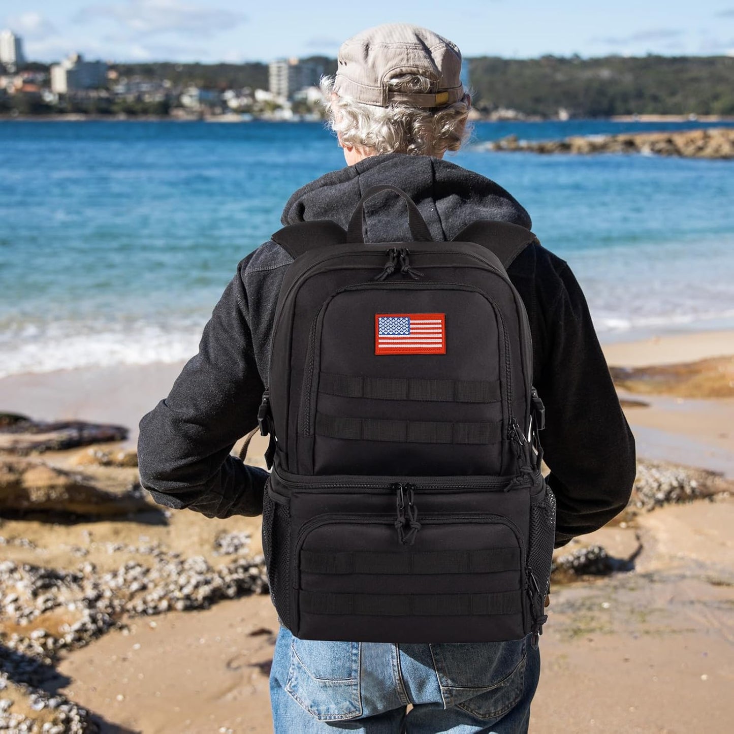 Tactical Double Deck Cooler Backpack for Men,Large Lunch Backpack with 2 Compartment,Soft Cooler Bag