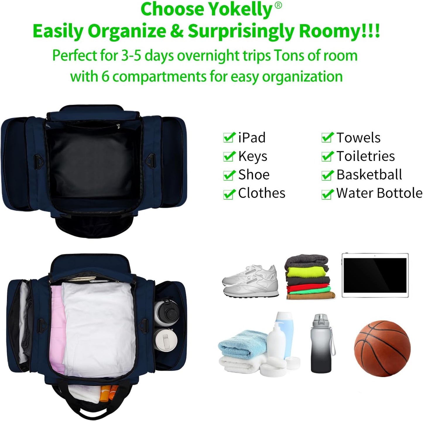 Sports Duffel Bag 20 inch for Travel Gym - Navy Blue